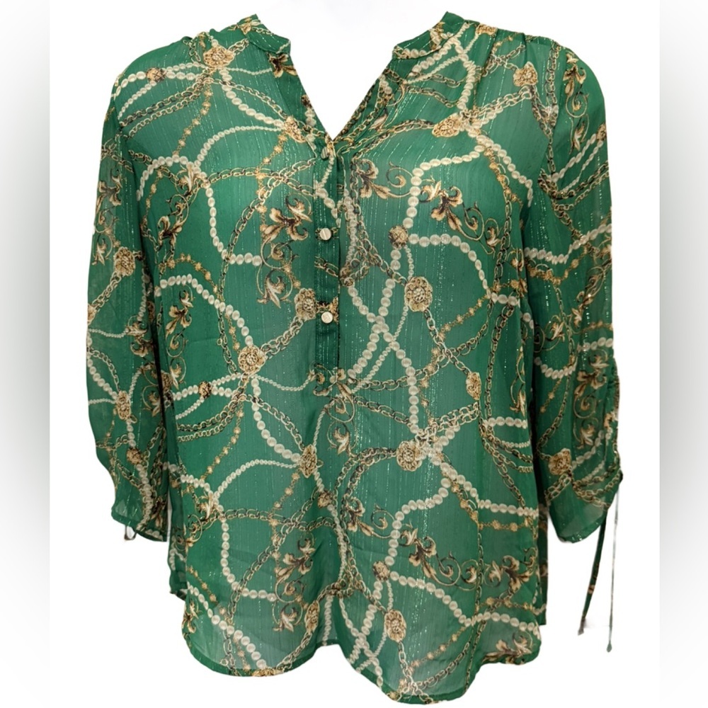 Green Chain Print Blouse by Sara Michelle. Large